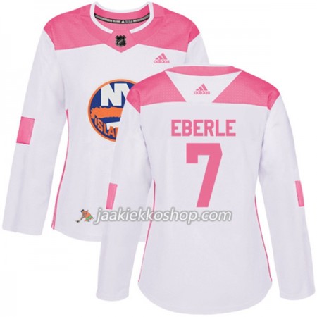 Nainen NHL New York Islanders Pelipaita Jordan Eberle 7 Adidas 2017-2018 Valkoinen Vaaleanpunainen Fashion Authentic